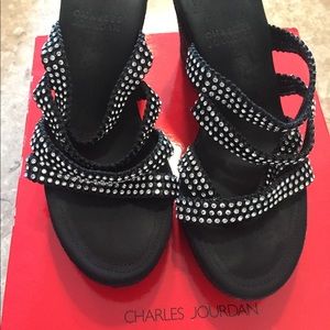 Charles Jourdan wedge with rhinestones straps